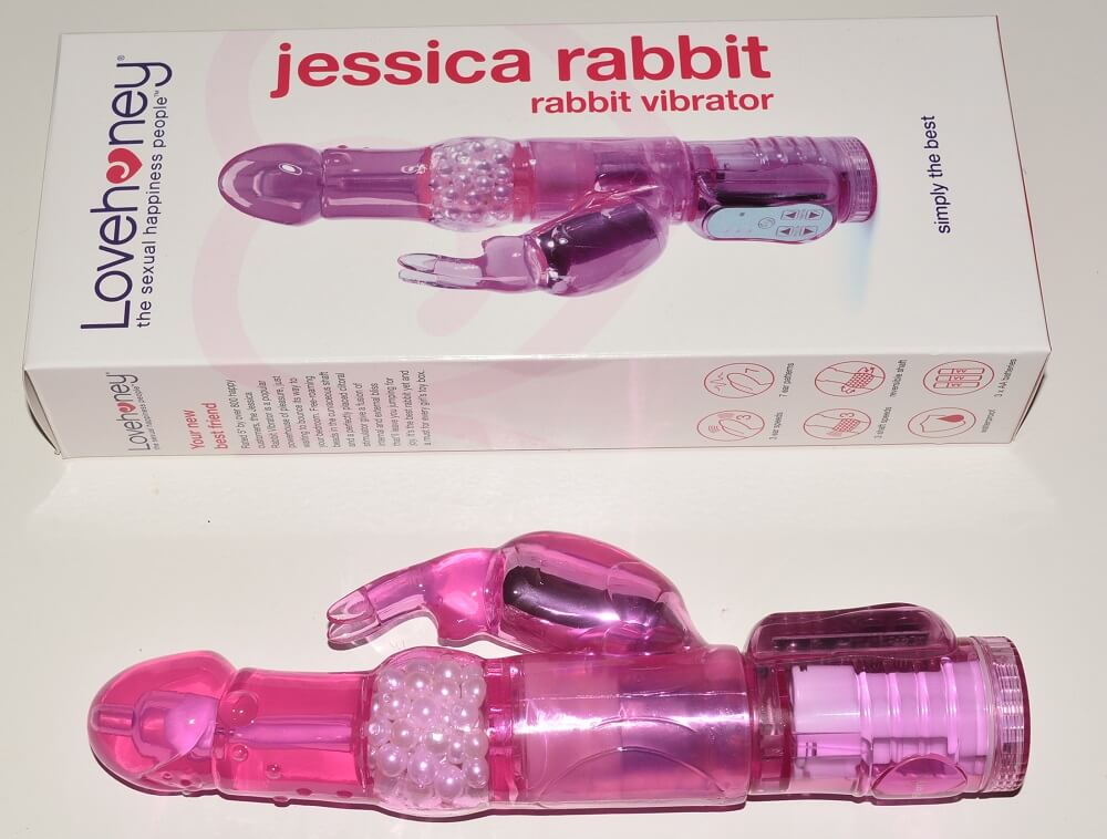 rabbit sex toy next to box