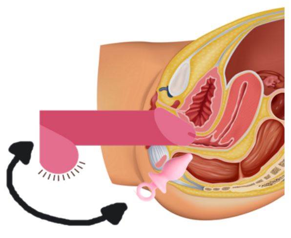 cartoon of double stimulation using butt plug and dildo