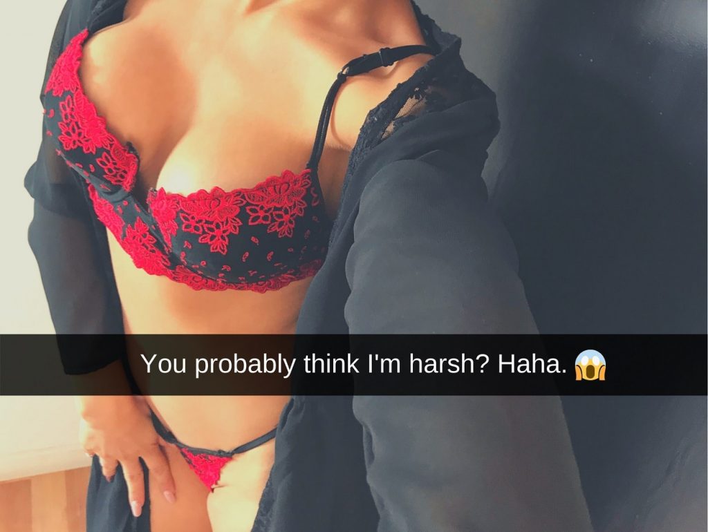 Selfie of woman wearing sexy underwear with caption