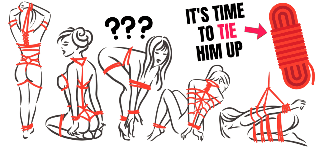 cartoon of different ways you can tie someone up using rope during bondage play